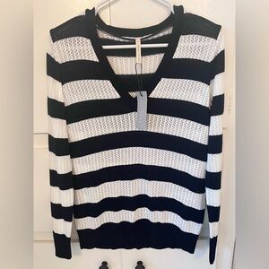 NWT Black and White Stripe V neck Sweater Yargici